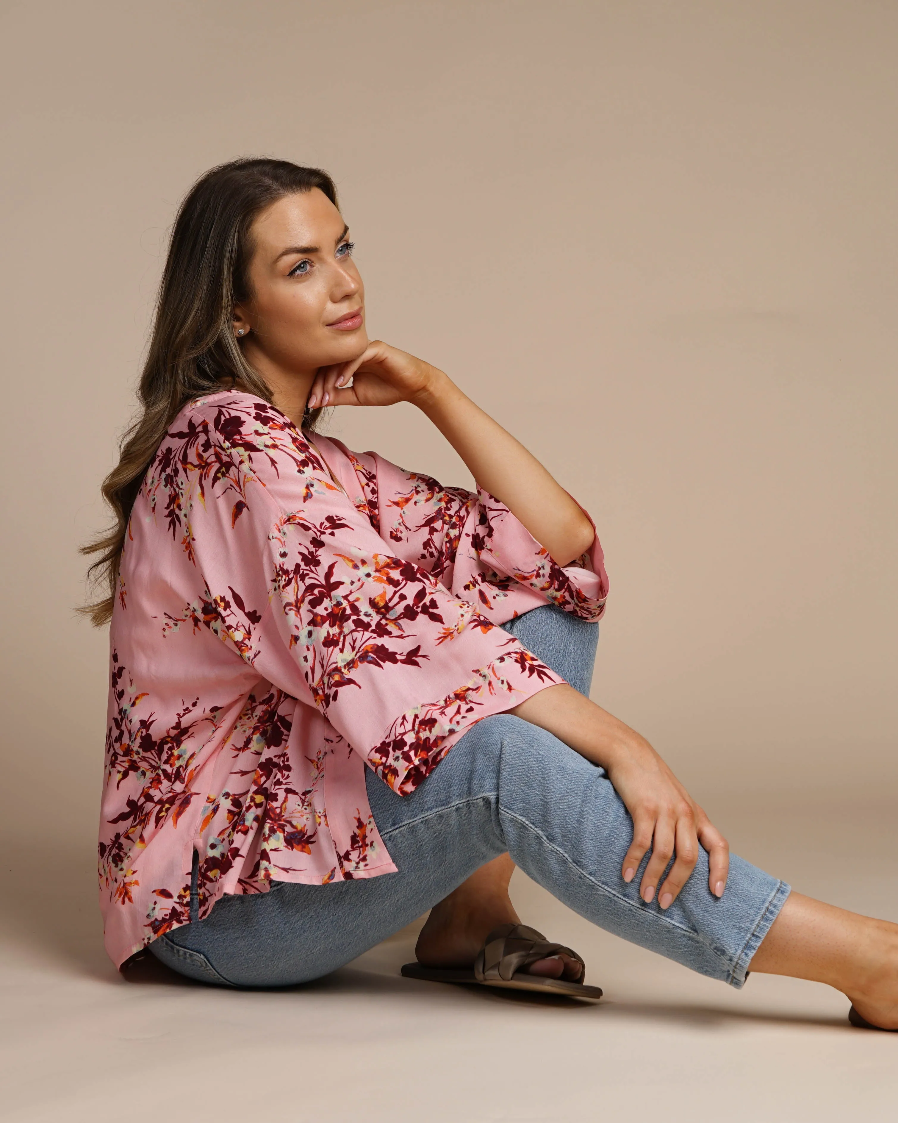 Pink Floral Kimono | Mya Short Kimono Jacket