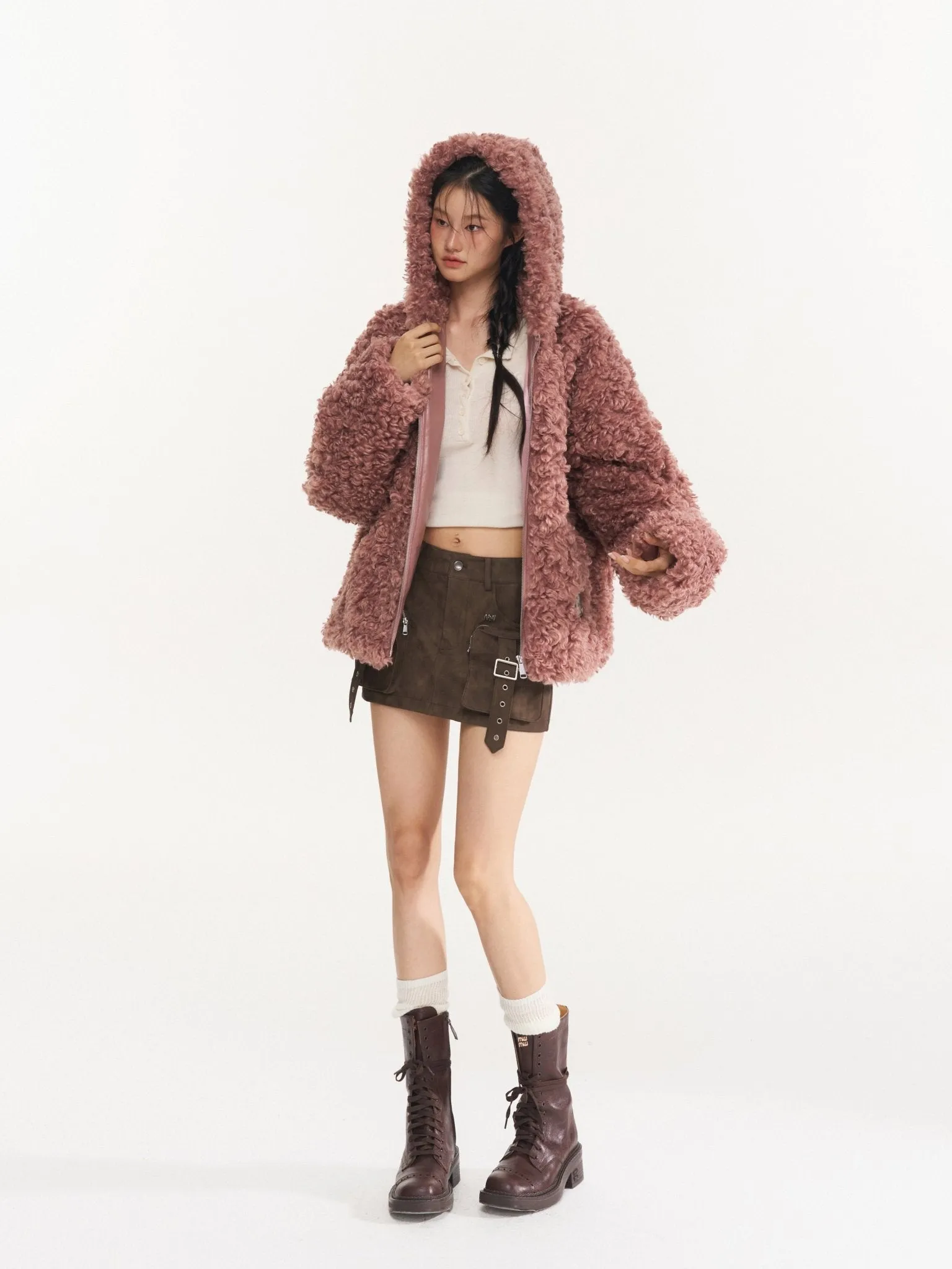 Pink Reindeer Man Faux Fur Coat