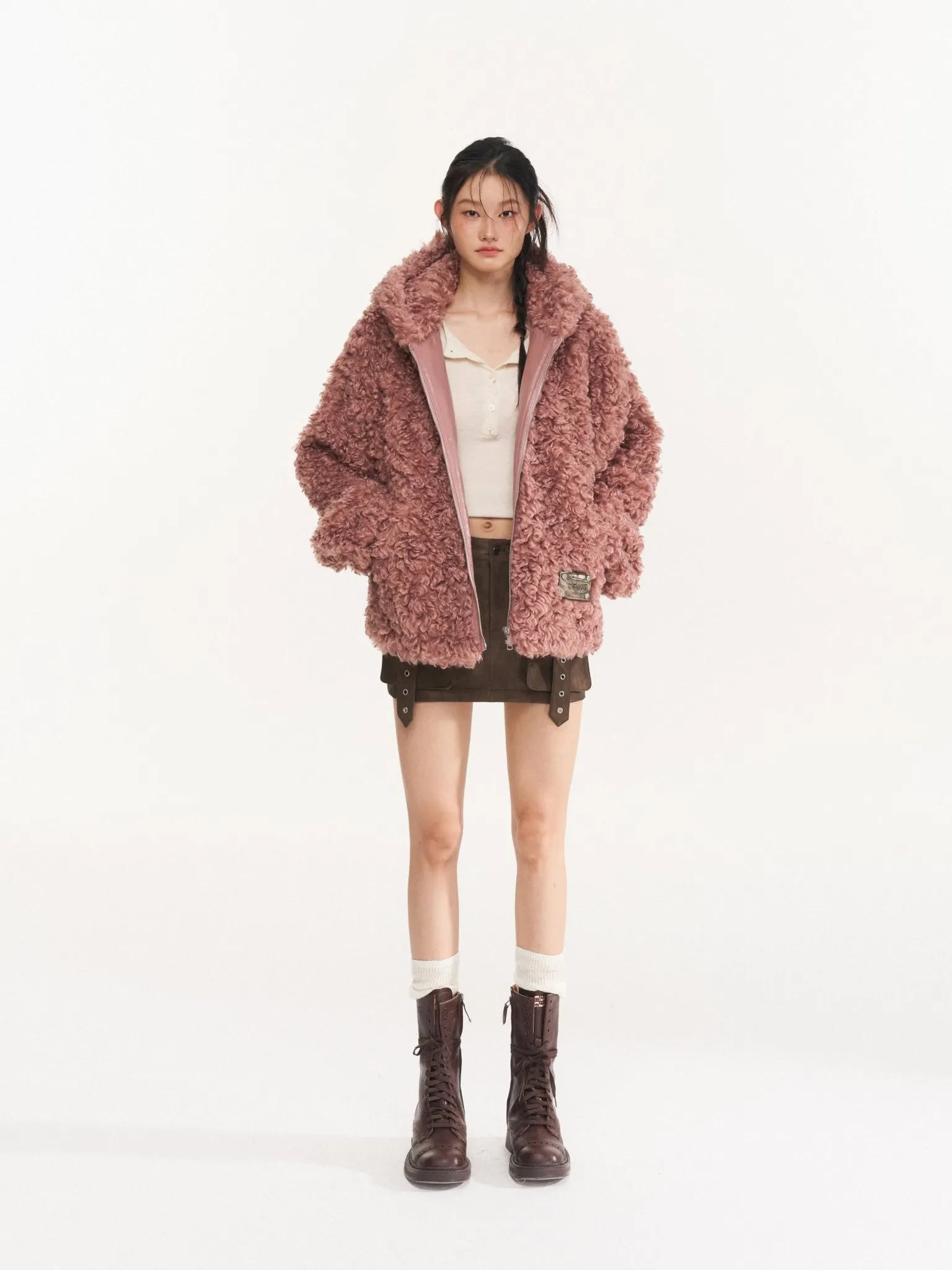 Pink Reindeer Man Faux Fur Coat