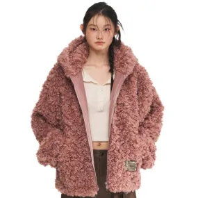 Pink Reindeer Man Faux Fur Coat