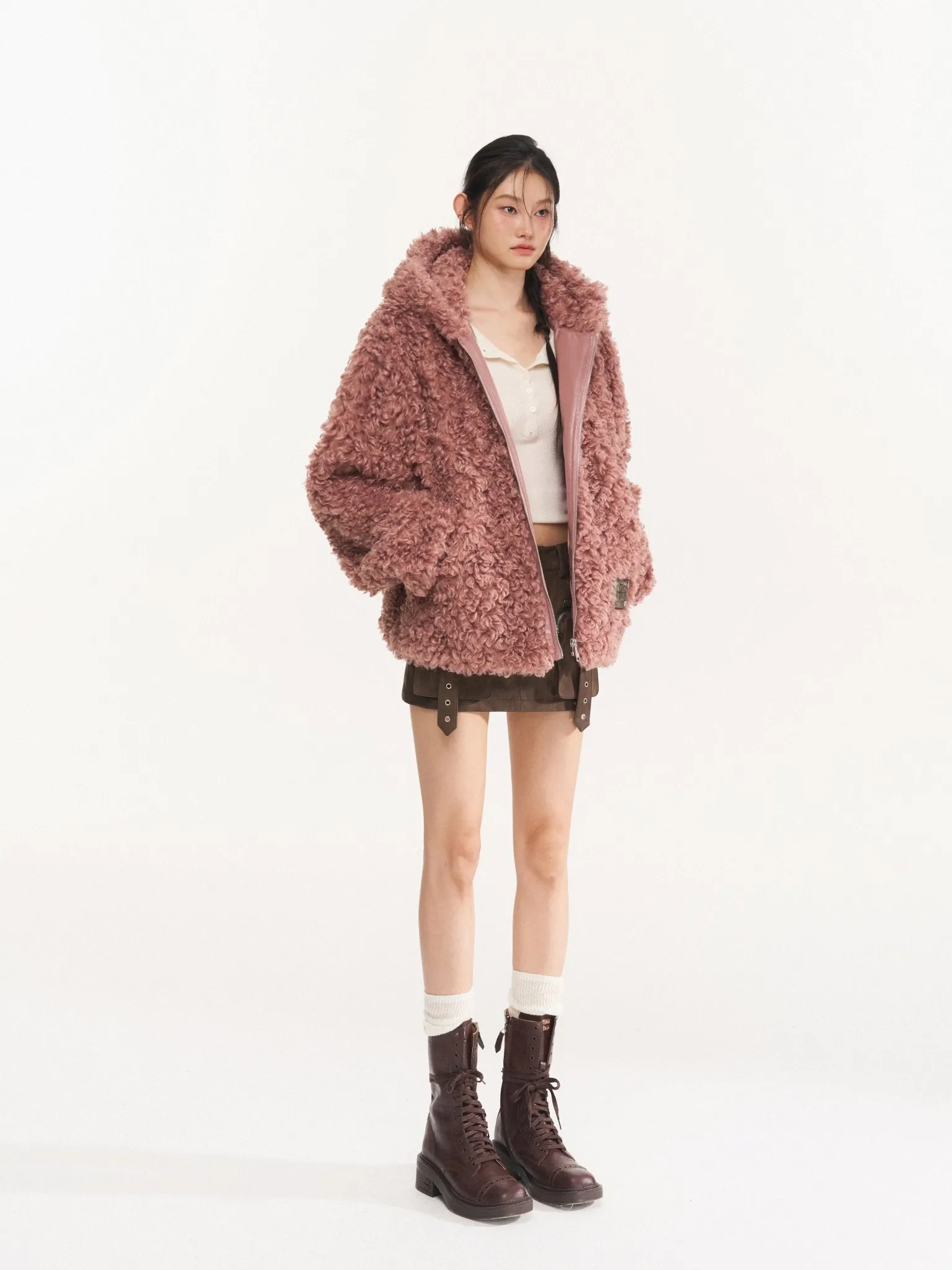 Pink Reindeer Man Faux Fur Coat