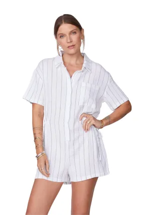 Pinstripe Gauze Romper, White