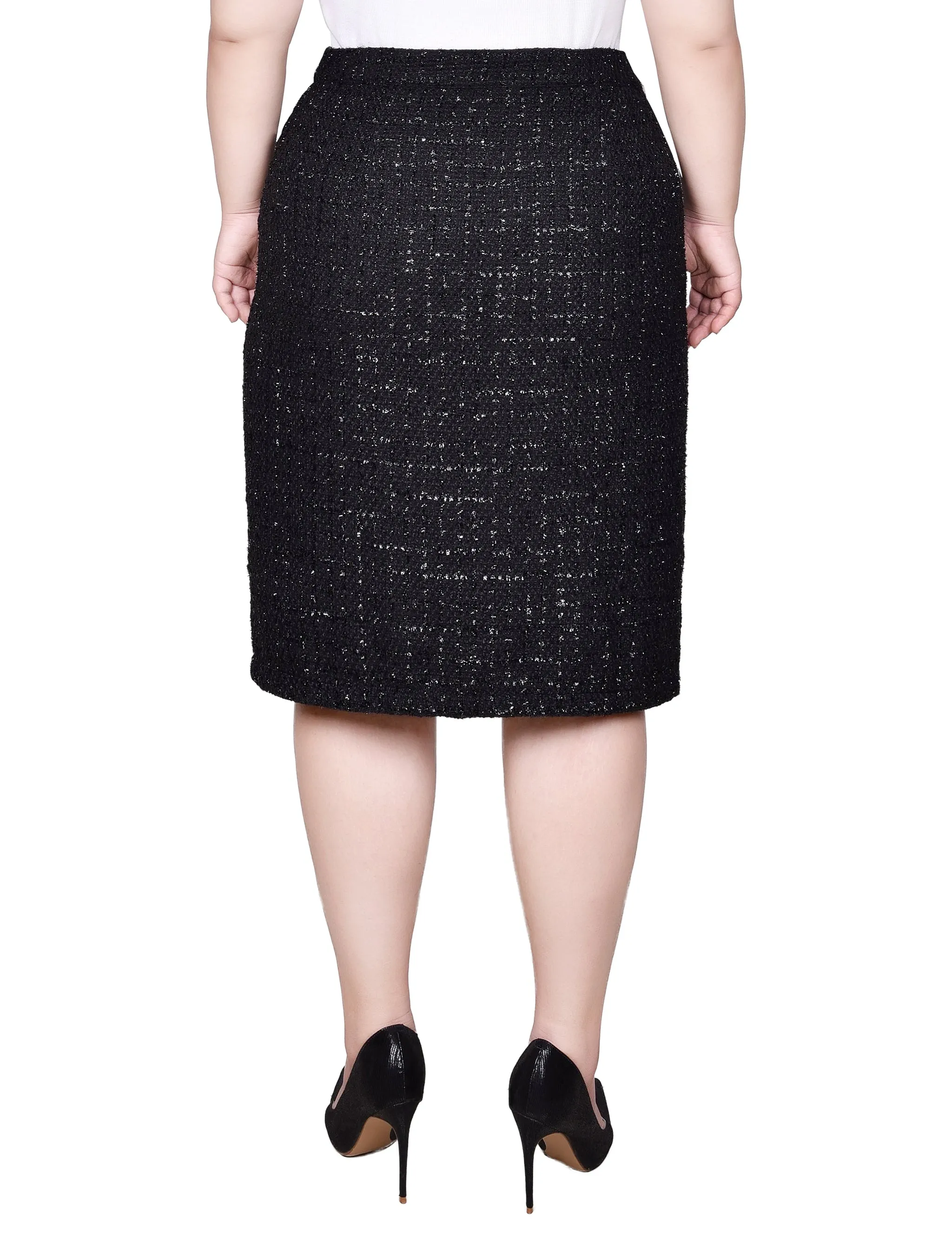 Plus Size Knee Length Slim Tweed Knit Skirt