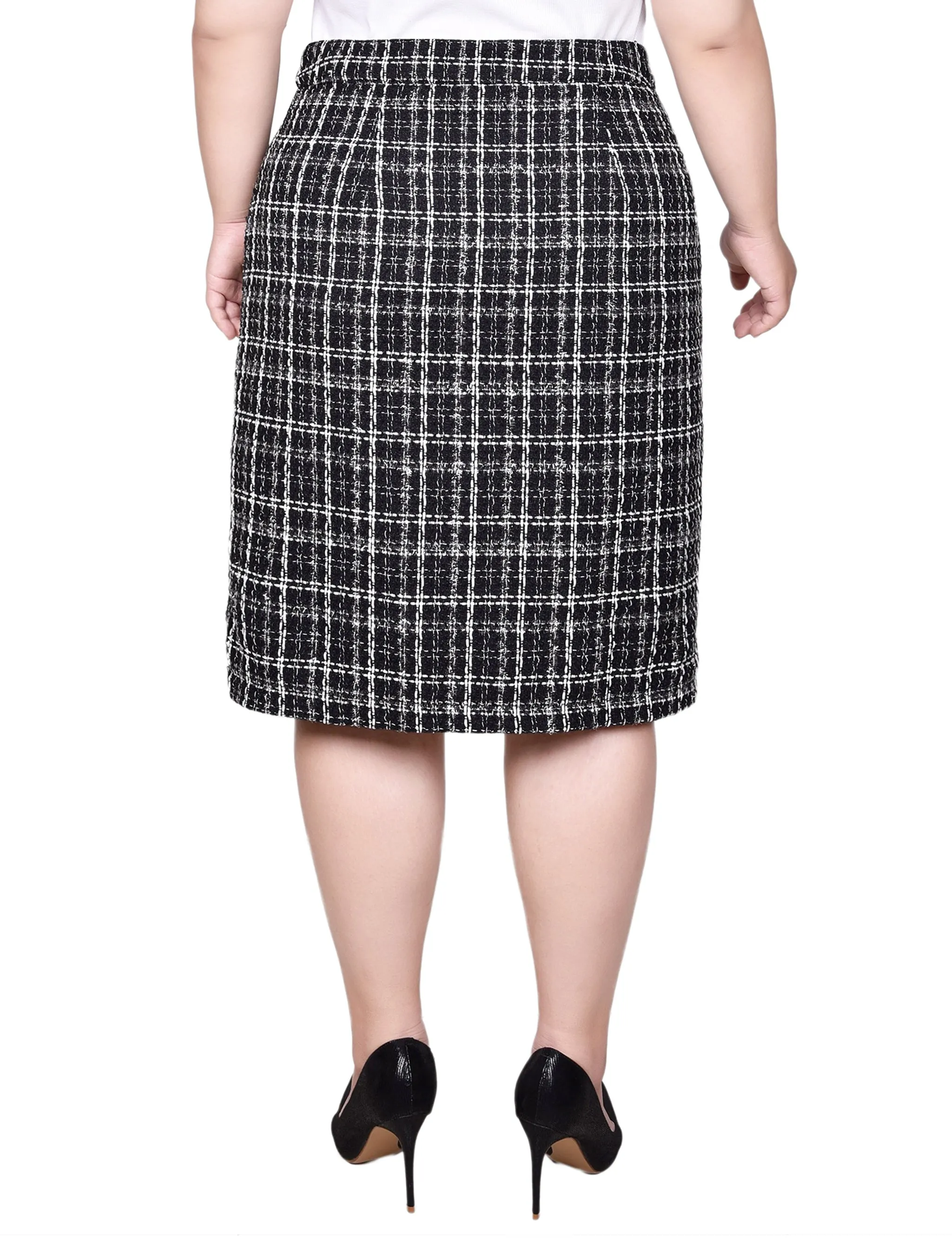 Plus Size Knee Length Slim Tweed Knit Skirt