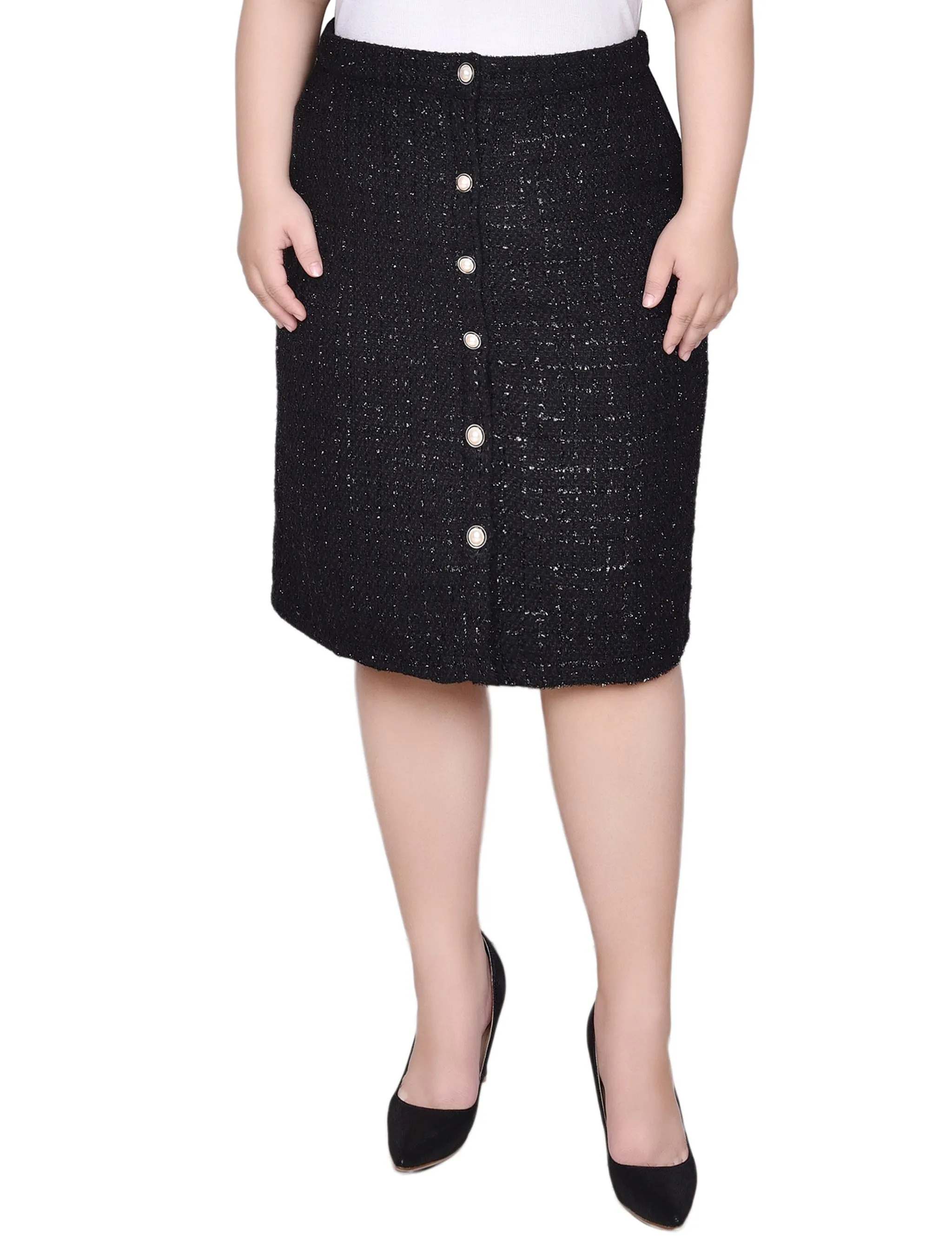 Plus Size Knee Length Slim Tweed Knit Skirt