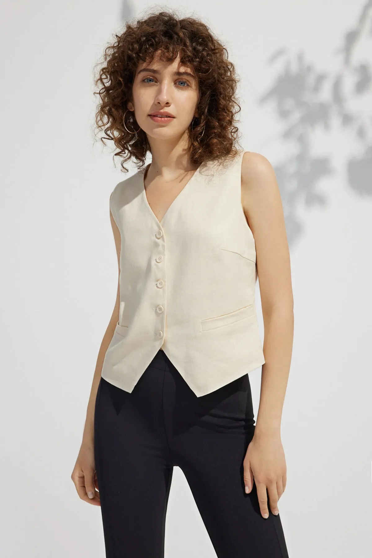 Pocket Button Front V Neck Blazer Vest