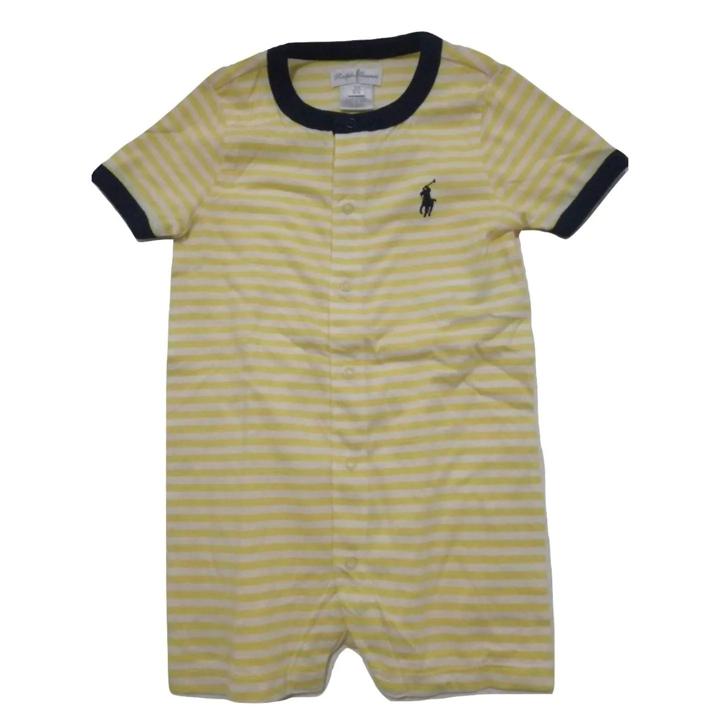 Polo by  Ralph Lauren  Navy round neck Yellow and White Striped Romper