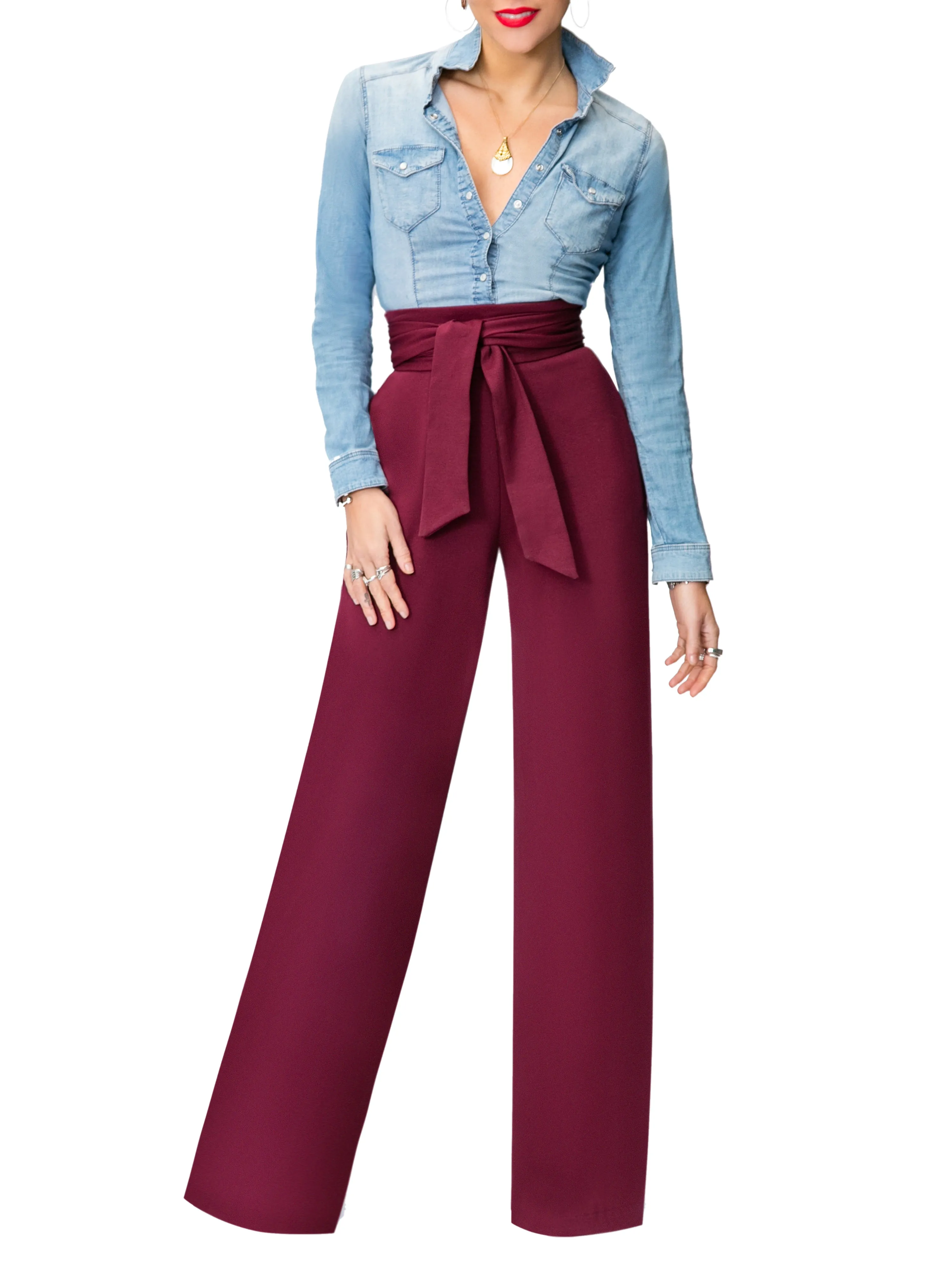 "Eleanor" Raisin Belted High Waist Pants