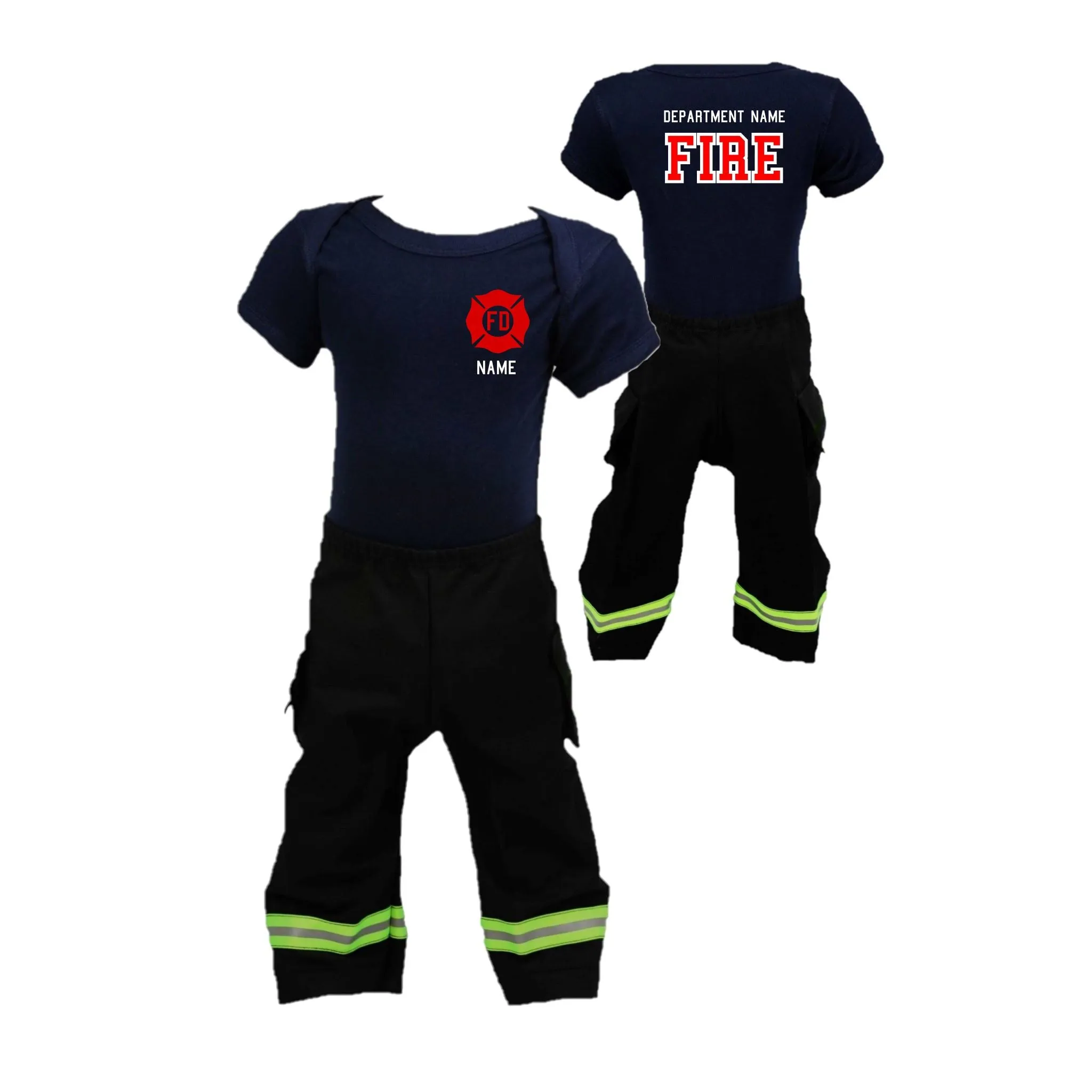 RED MALTESE CROSS Firefighter Personalized BLACK 2PC Baby Outfit