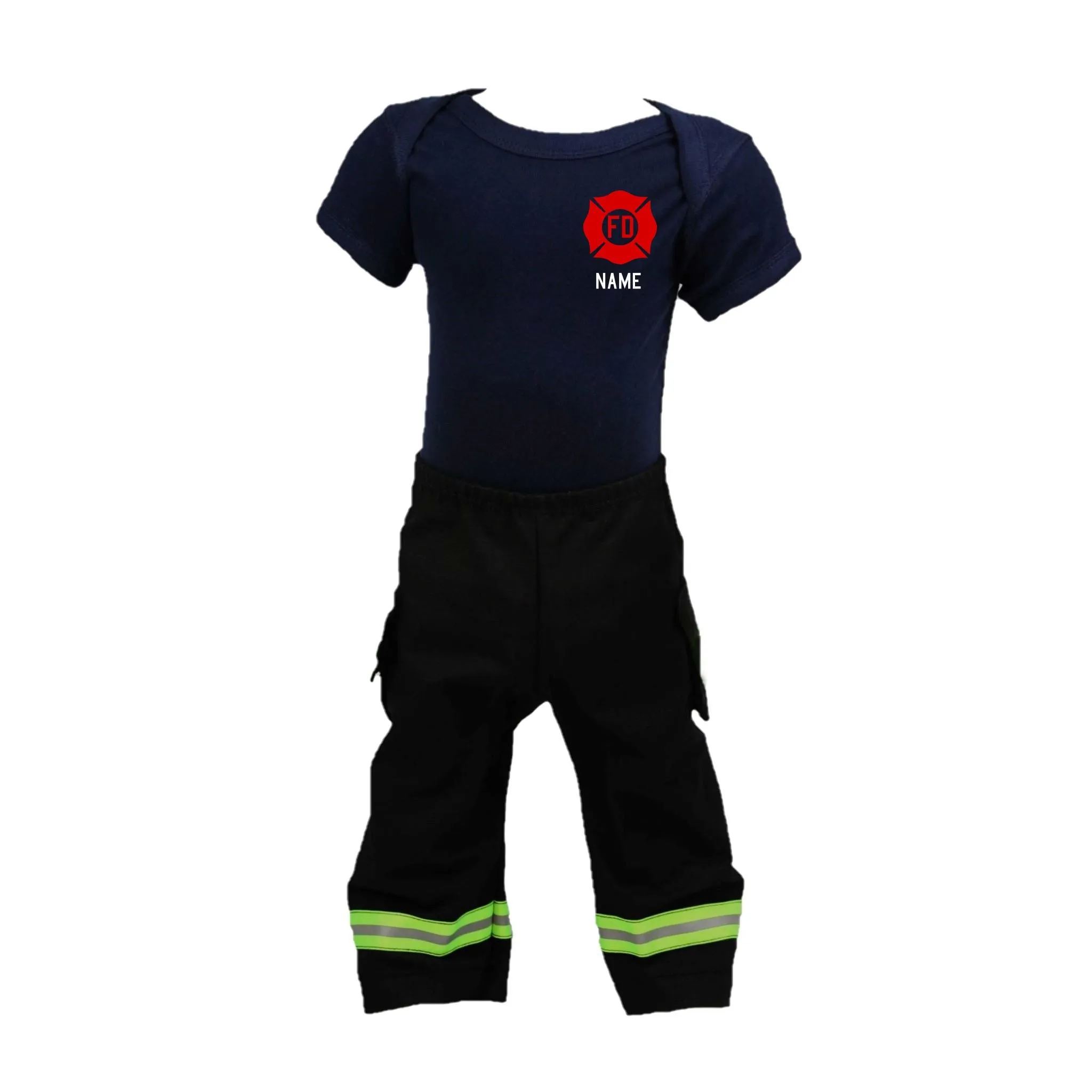 RED MALTESE CROSS Firefighter Personalized BLACK 2PC Baby Outfit