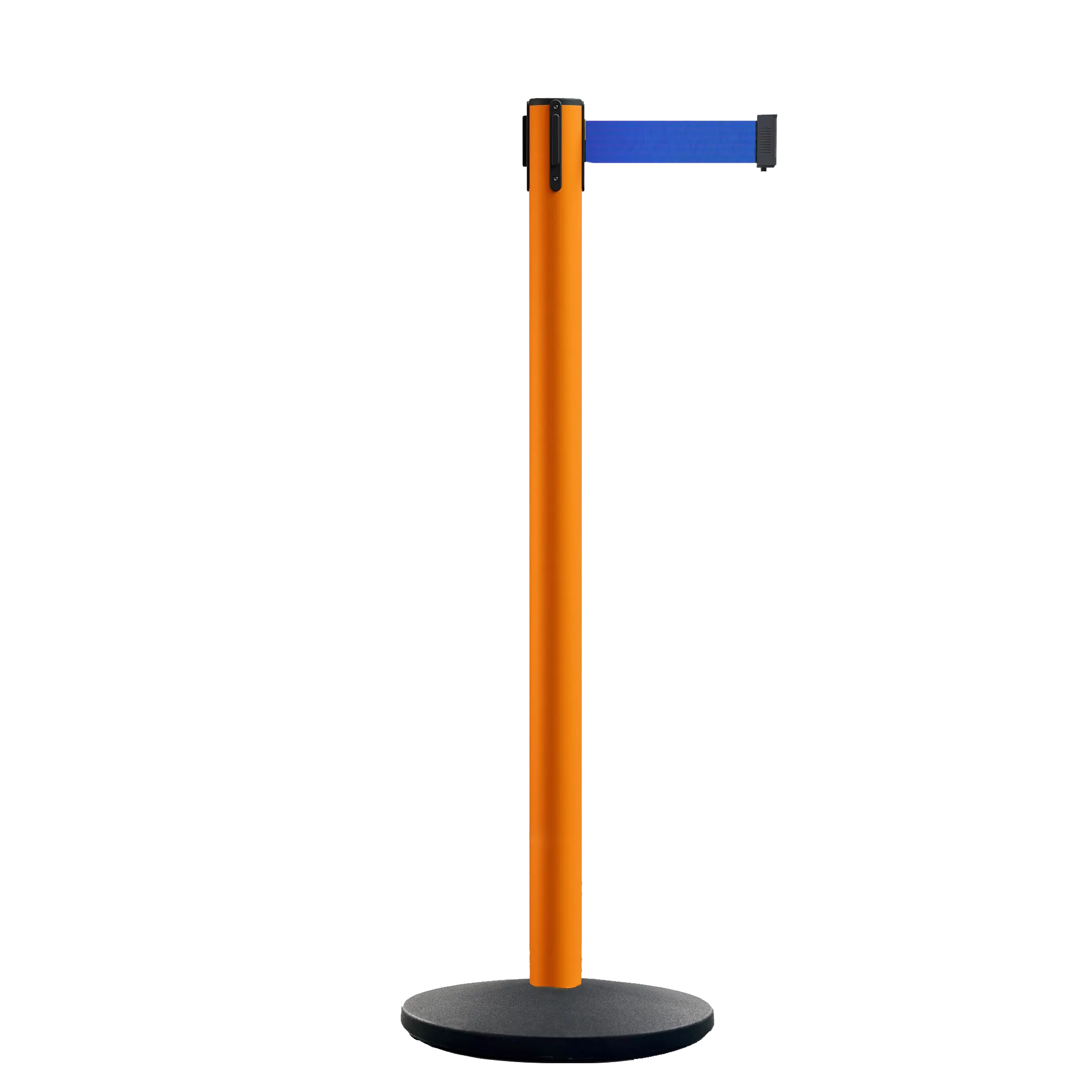 Retractable Belt Barrier Stanchion, Polished Brass Post with Heavy Duty Cast Iron Base, 14 ft Belt – Montour Line MI650