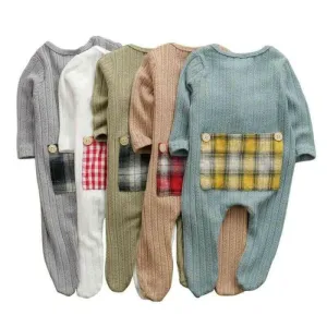 Ribbed Knit Peekaboo Panel Plaid Romper