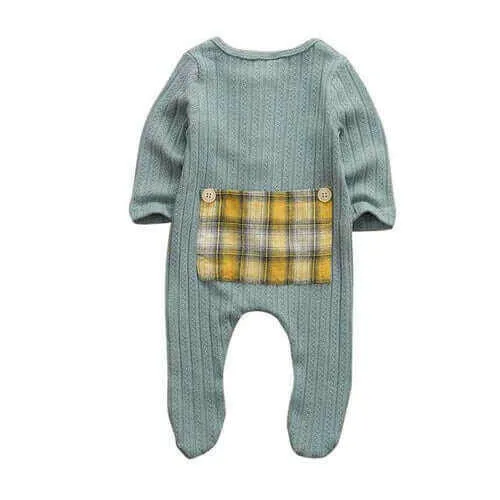 Ribbed Knit Peekaboo Panel Plaid Romper