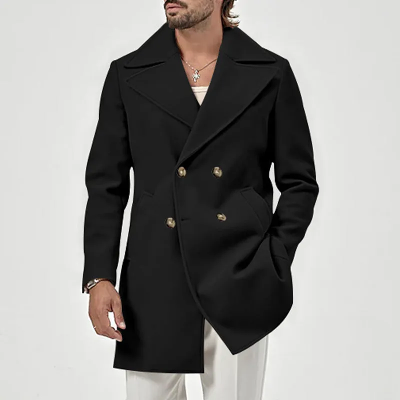 Riolio Men's Winter Lapel Double-Breasted Fit Overcoat Coat Trench Coat