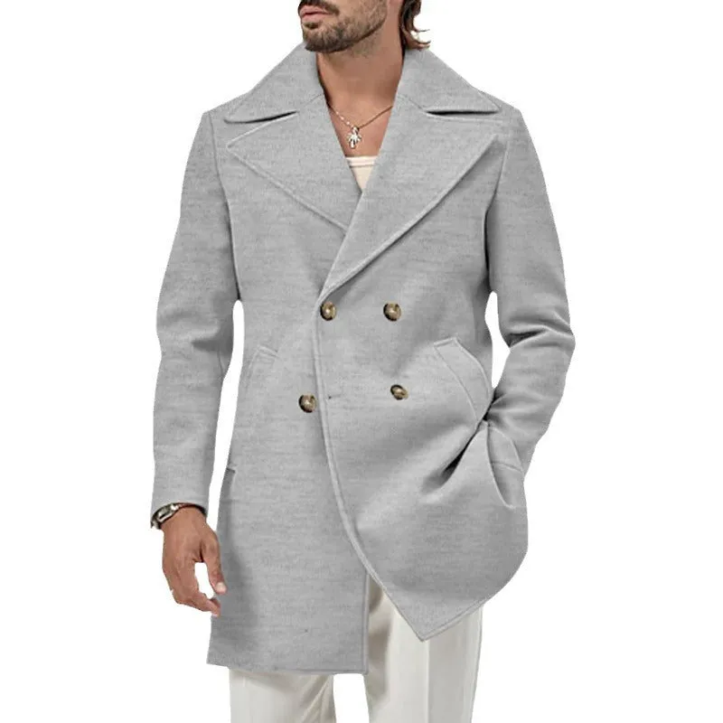 Riolio Men's Winter Lapel Double-Breasted Fit Overcoat Coat Trench Coat