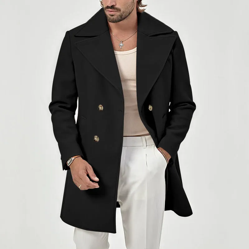 Riolio Men's Winter Lapel Double-Breasted Fit Overcoat Coat Trench Coat