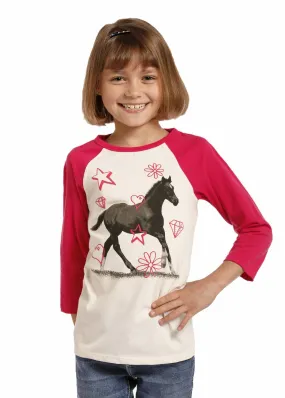 Rock & Roll Cowgirl Girls' And Horse Graphic Long Sleeve Tee, Pink