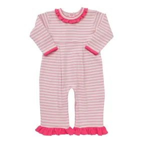 Ruffle Romper- Pink Stripe/Pink