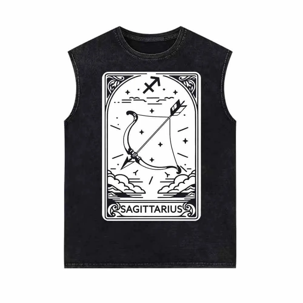 Sagittarius Tarot Card Horoscope Vintage Washed Vest Top