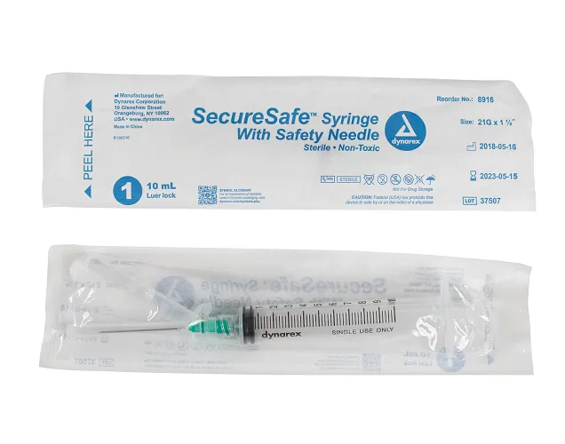 SecureSafe Syringe with Safety Needle  - 10cc - 21G, 1.5" needle