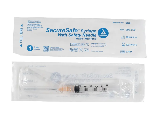 SecureSafe Syringe with Safety Needle - 3cc - 25G, 5/8" needle