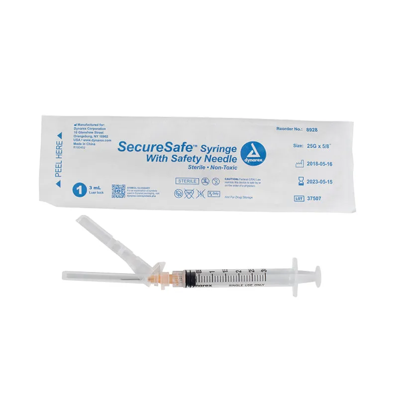 SecureSafe Syringe with Safety Needle - 3cc - 25G, 5/8" needle