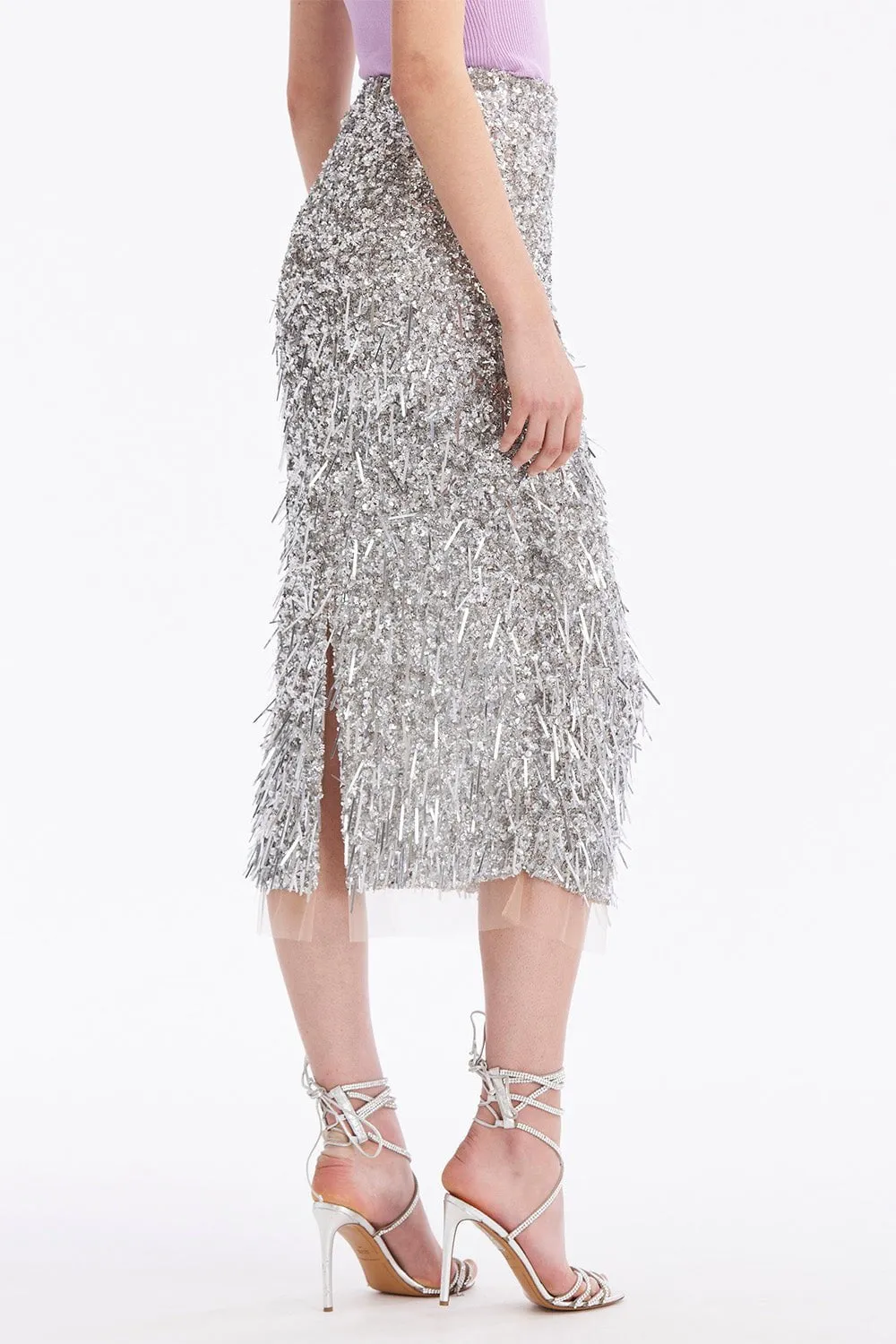 Sequin Paillette Embroidered Pencil Skirt