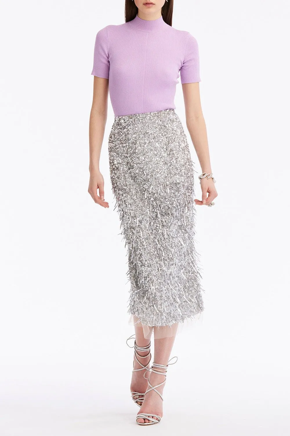 Sequin Paillette Embroidered Pencil Skirt