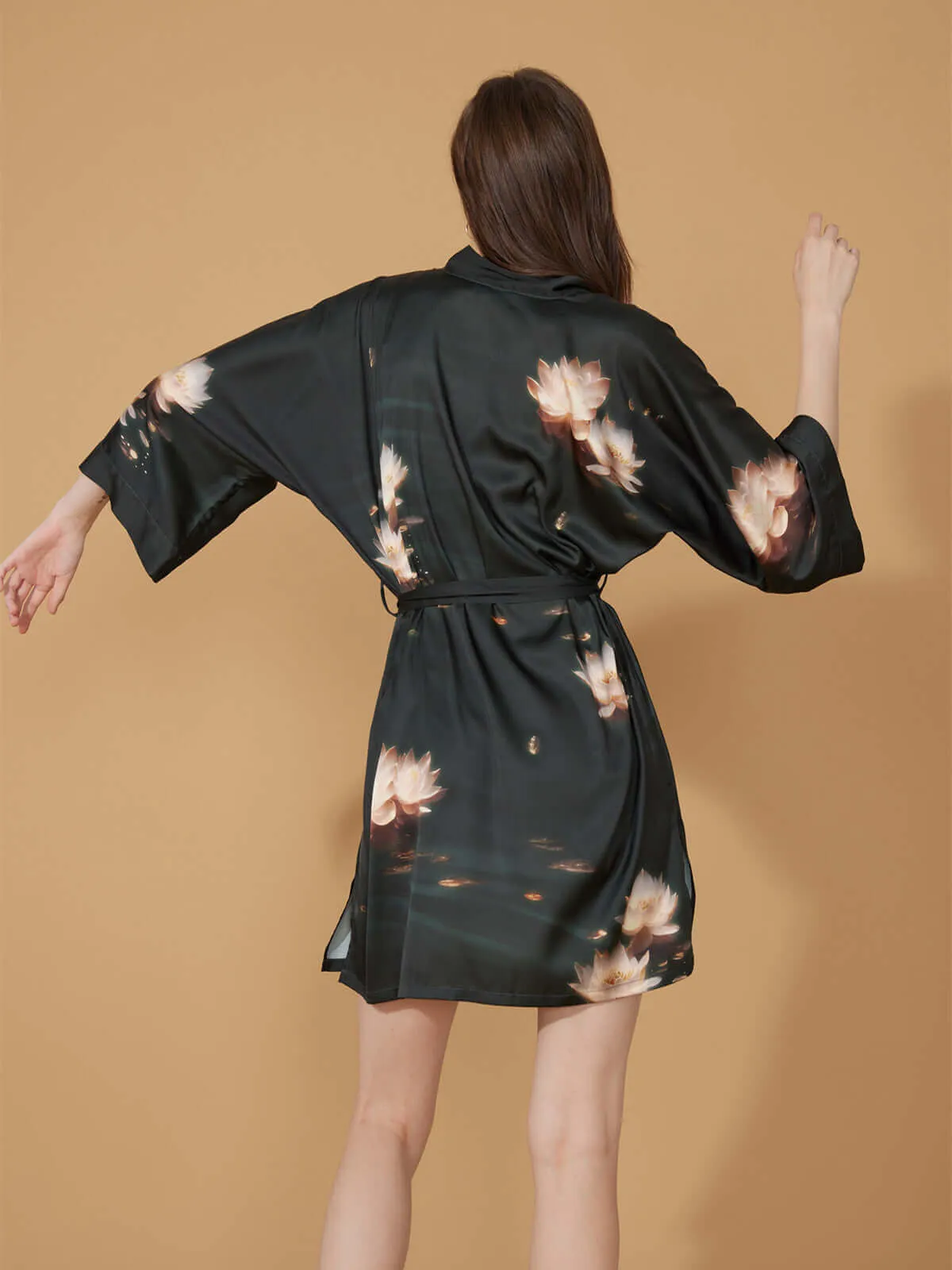 Short Kimono Robe Golden Lotus