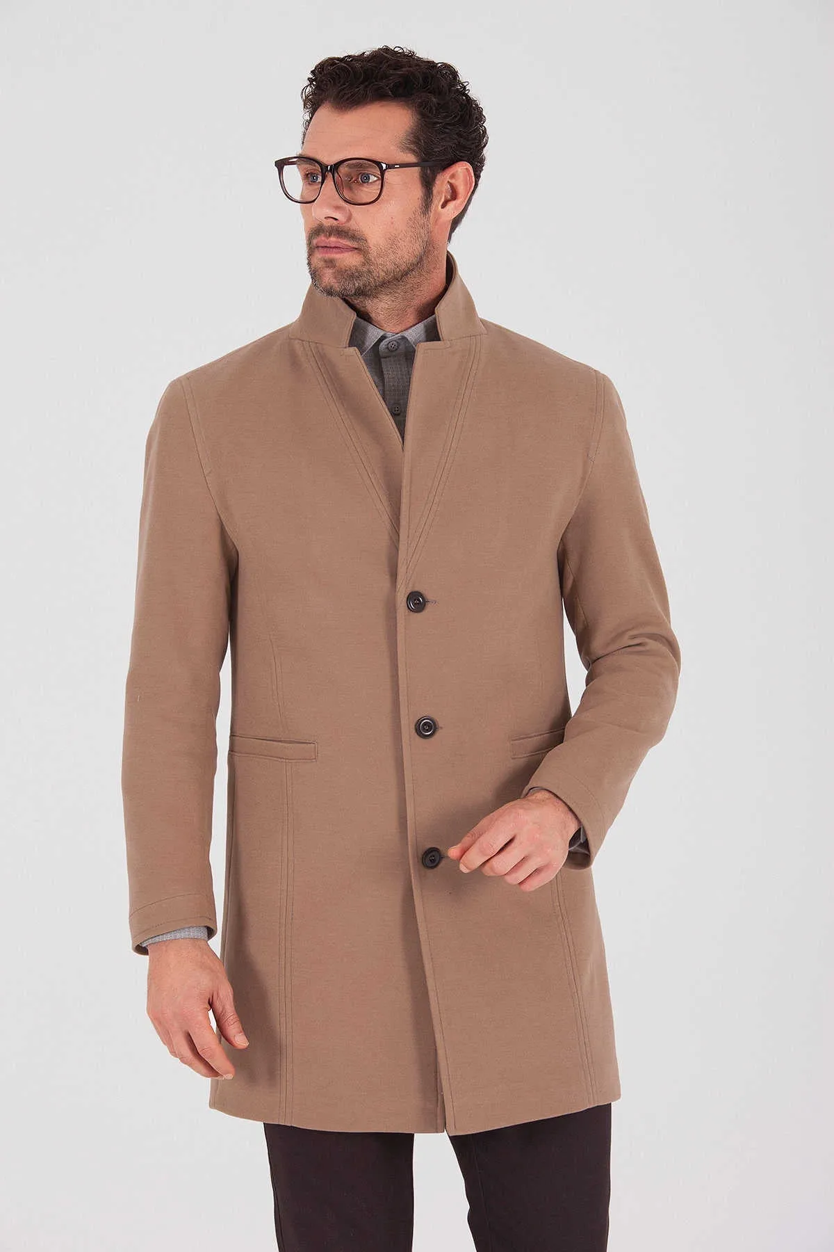 Slim Fit Cachet Madrid Notch Lapel Camel Overcoat, Camel