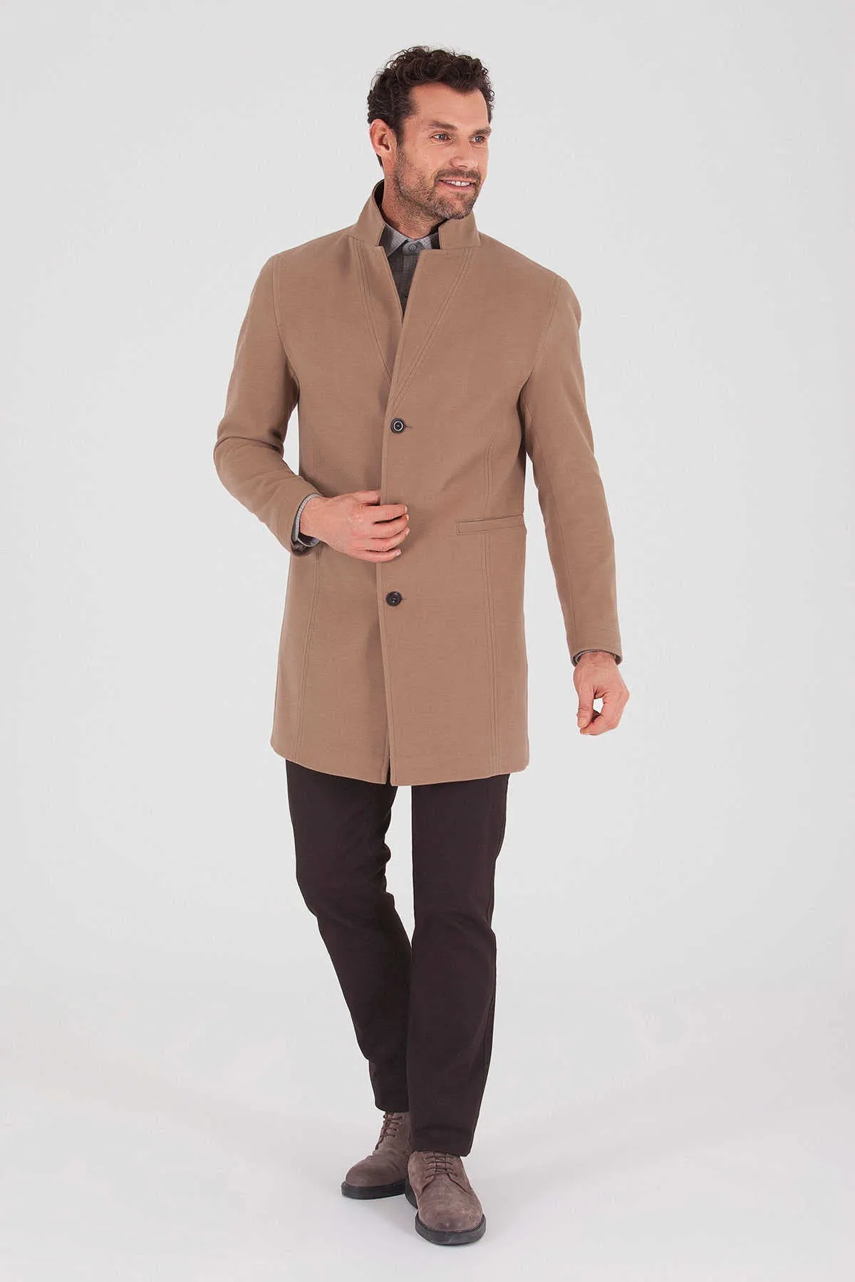 Slim Fit Cachet Madrid Notch Lapel Camel Overcoat, Camel