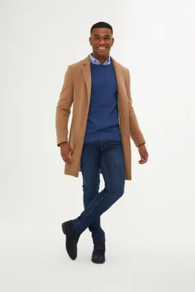 Slim Fit Cachet Notch Lapel Camel Overcoat