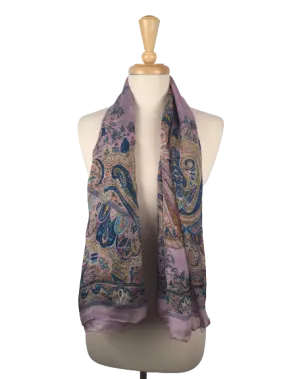 SLK15 - Long sheer scarf with paisley print in purple