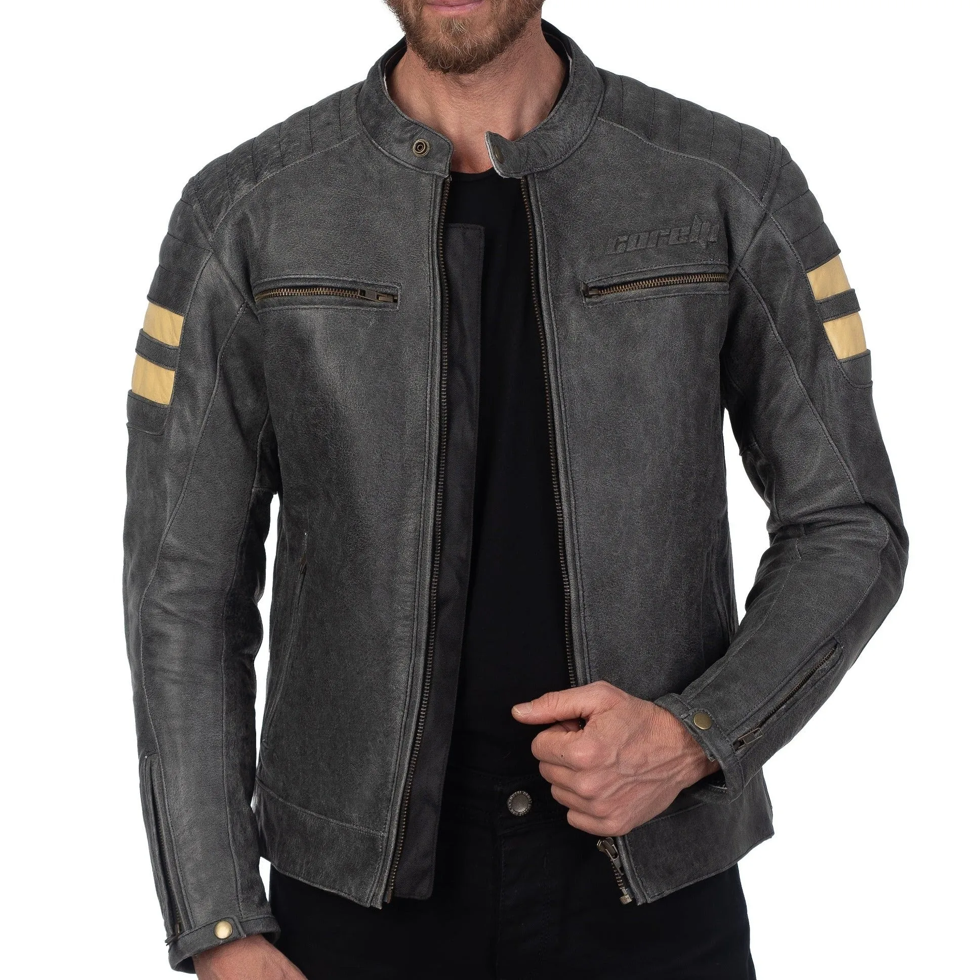 Soho Retro Gray Motorcycle Leather Jacket