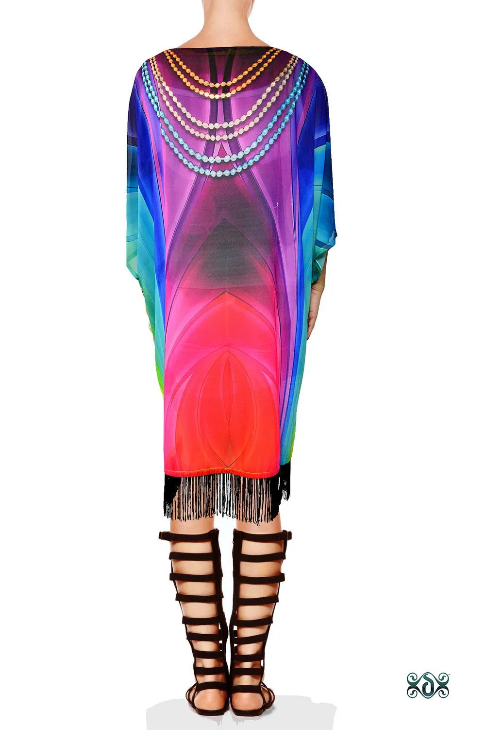 SPECTRUMANIA Vibrant Rainbow Devarshy Fringes Short Kimono Jacket - 003B