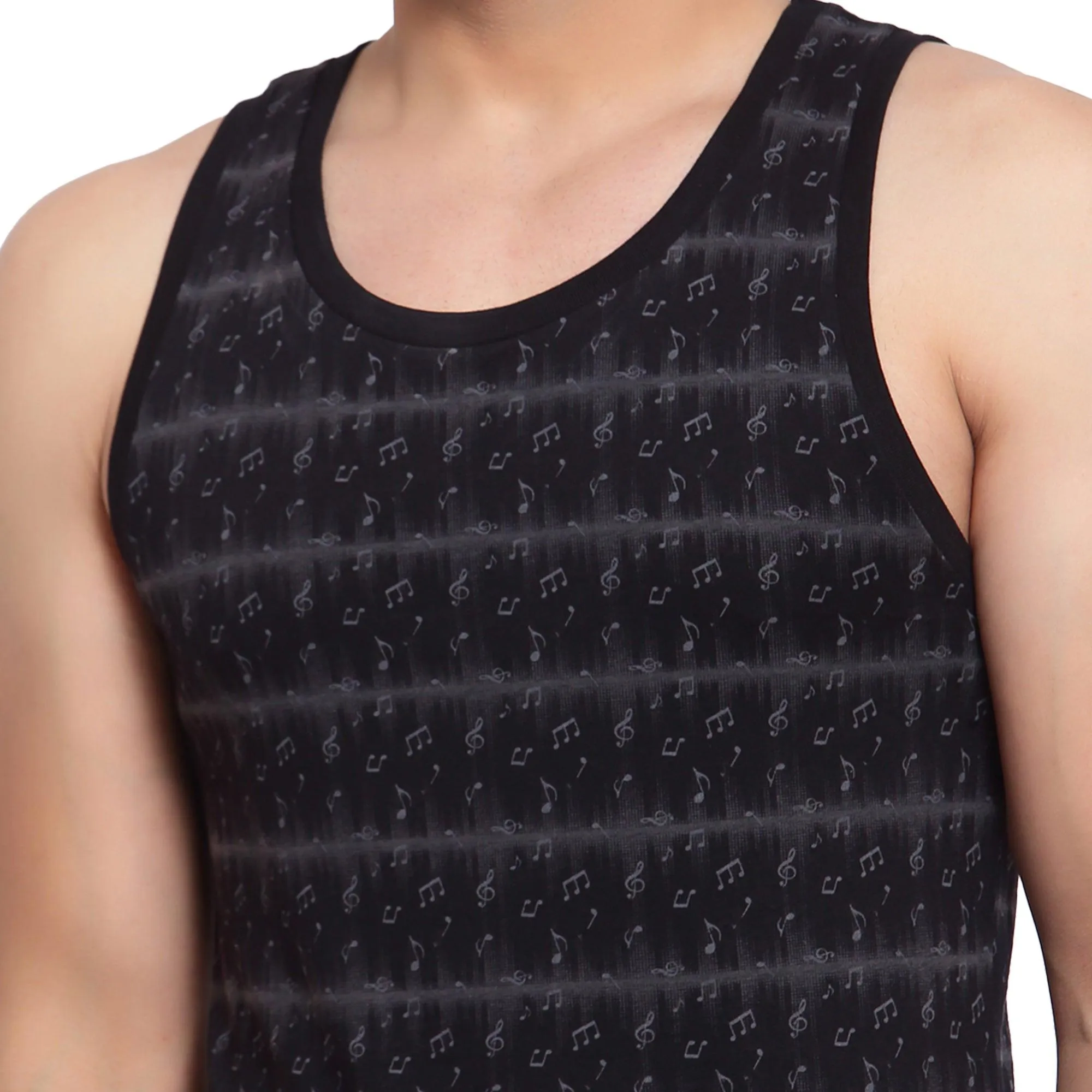 Sporto Men's Round Neck Printed Gym Vest - Pack Of 2 (Black & Black)