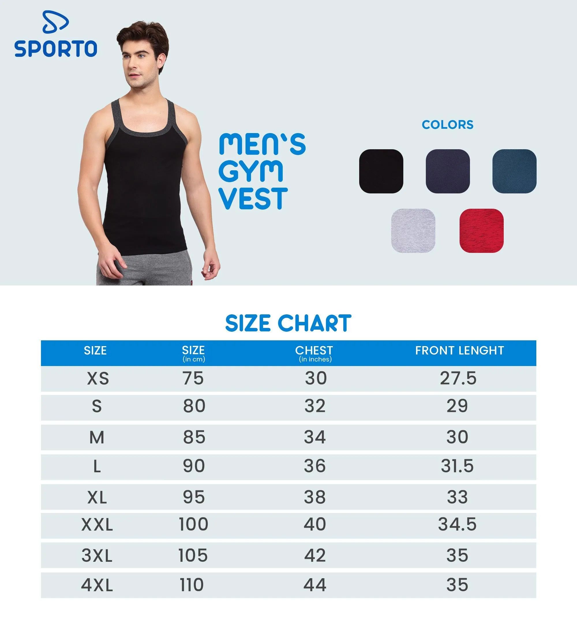 Sporto Mens Round Neck Solid Gym Vest Super Soft Cotton Pack Of 3