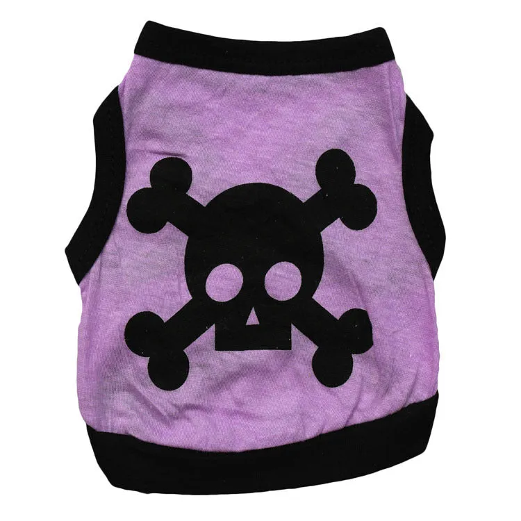 Spring And Summer Cotton Light Purple Printed Skull Vest Pet Dog Clothing