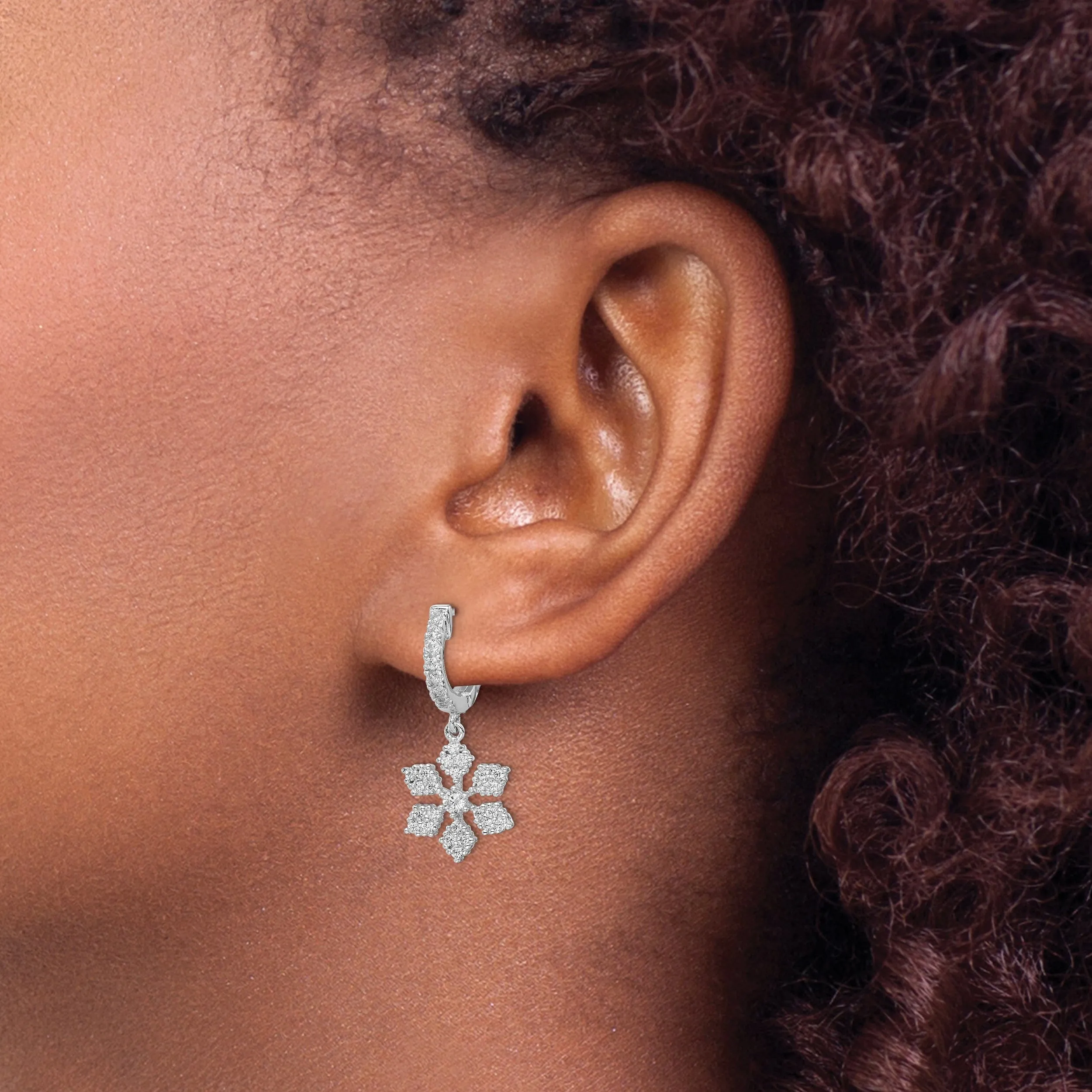 Sterling Silver Hoop Snowflake Earrings