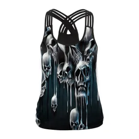 Sugar Skull Tank Top for Women / Halloween Fashion / Gothic Style Back Cross Sleeveless Vest #5