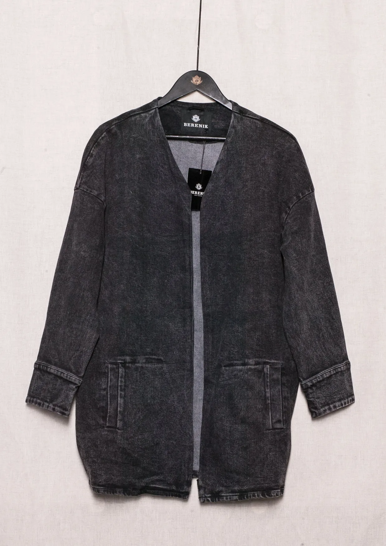 SUMMER DRESS/JACKET V-NECK ZIP - DENIM washed black