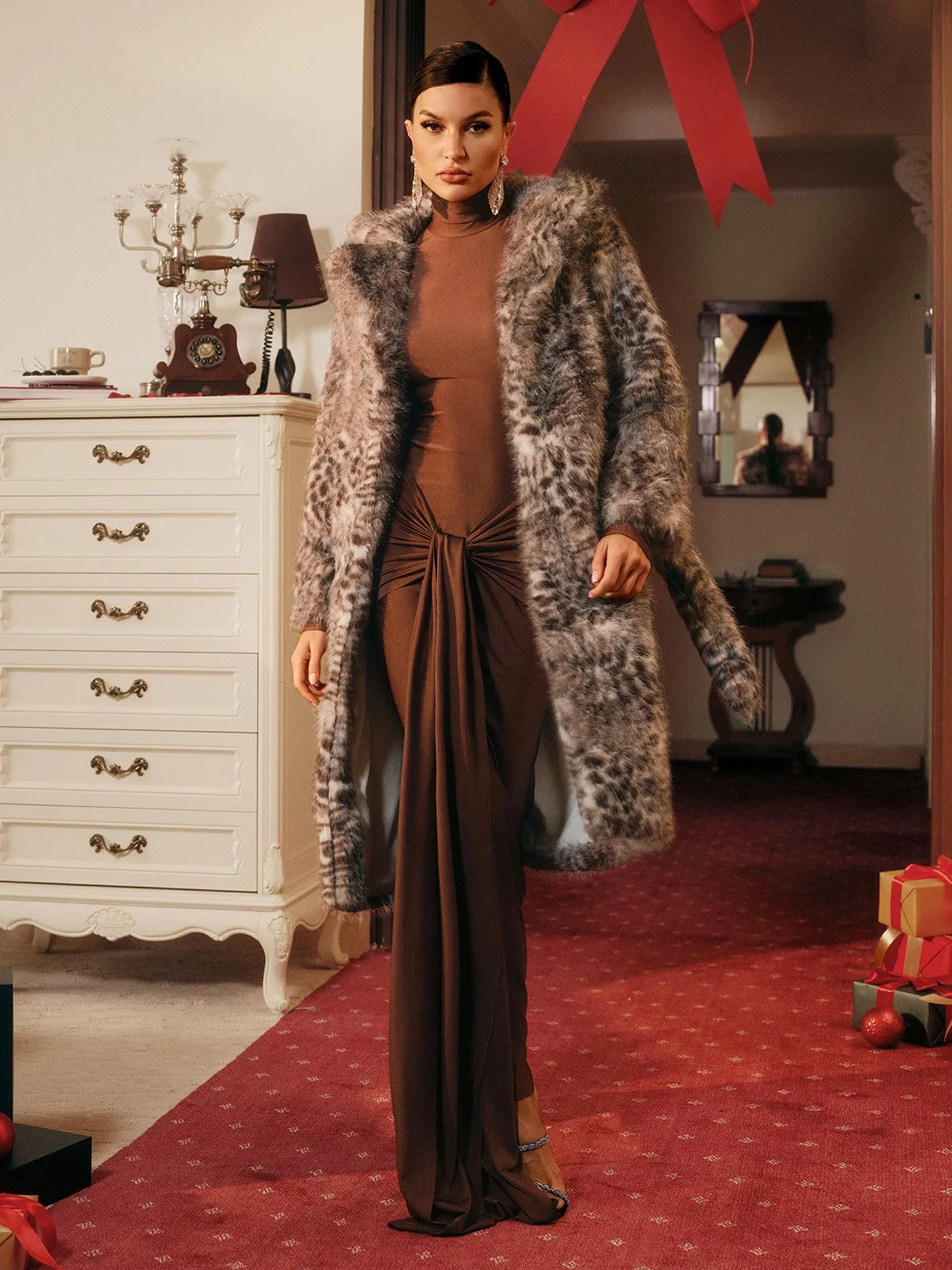 Tavares Leopard Faux Fur Coat