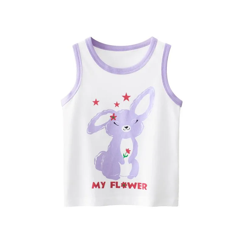 Toddler/Kid Girl's Sleeveless Bunny Print Design White Vest