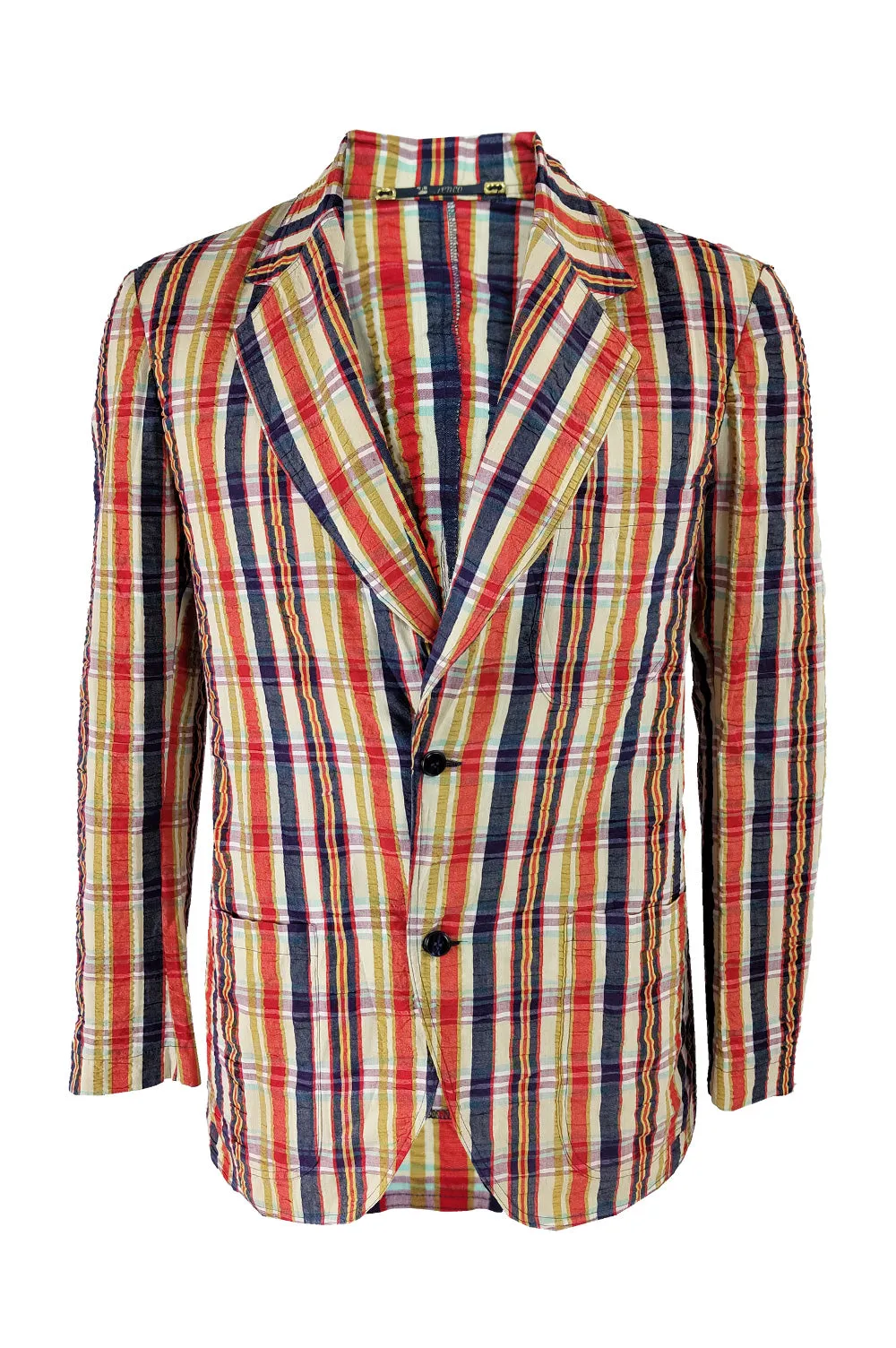 Trenco Vintage 70s Mens Bold Checked Seersucker Blazer, 1970s