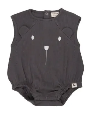 Turtledove Rib Bear Bubble Romper