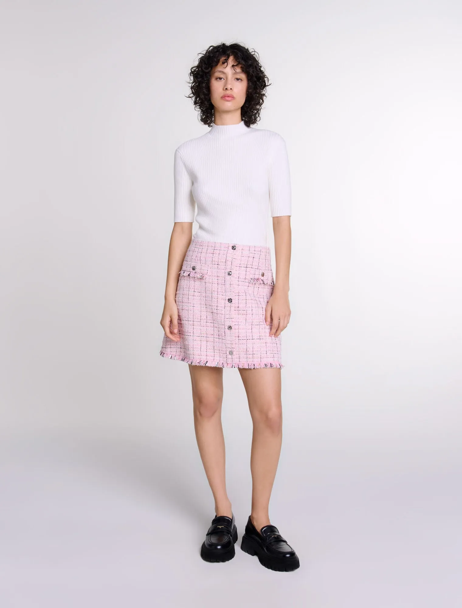 Tweed skirt with belt