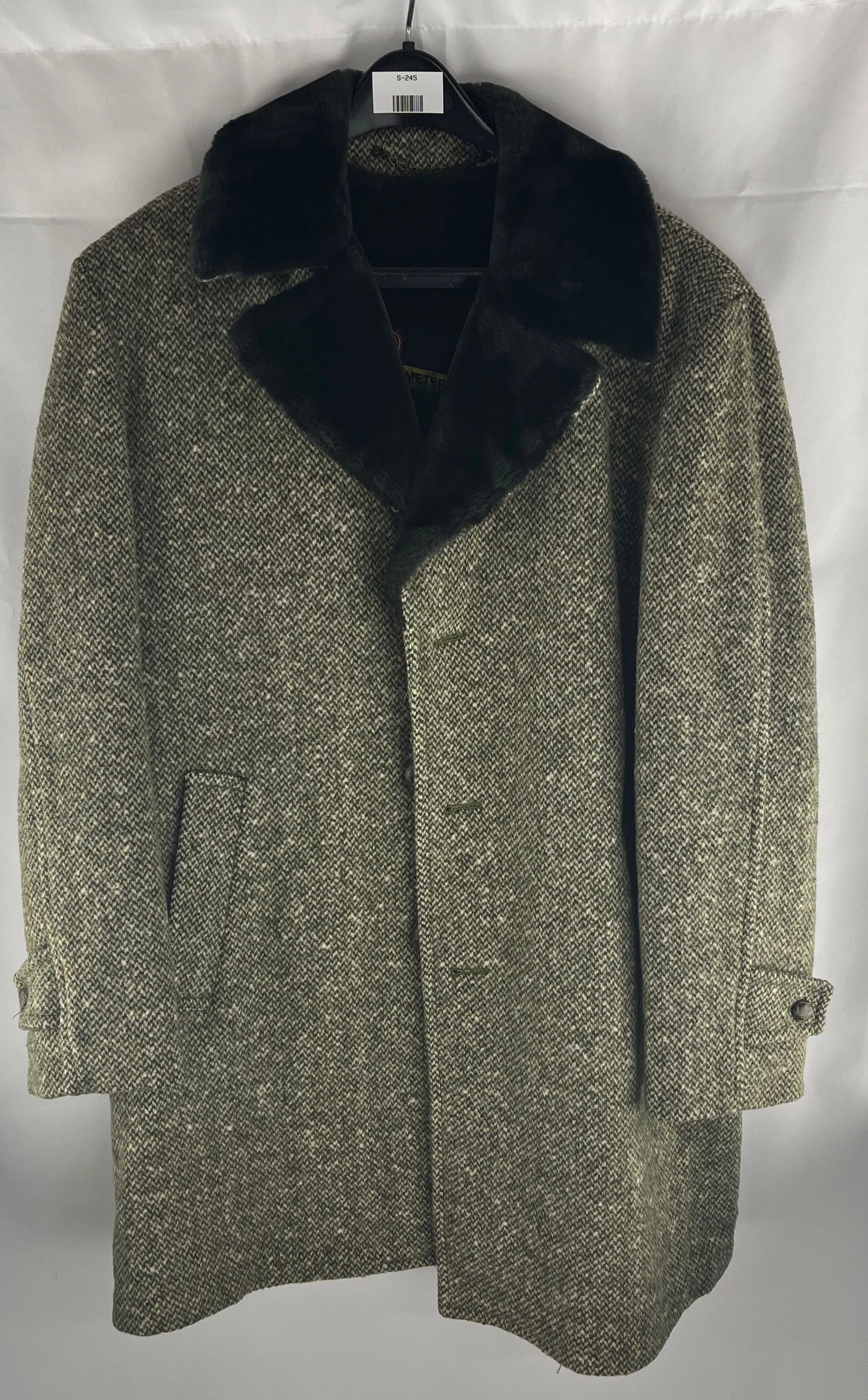 Vintage Barometer Men's Olive Green Mouton Lined Overcoat Size 40R Rare