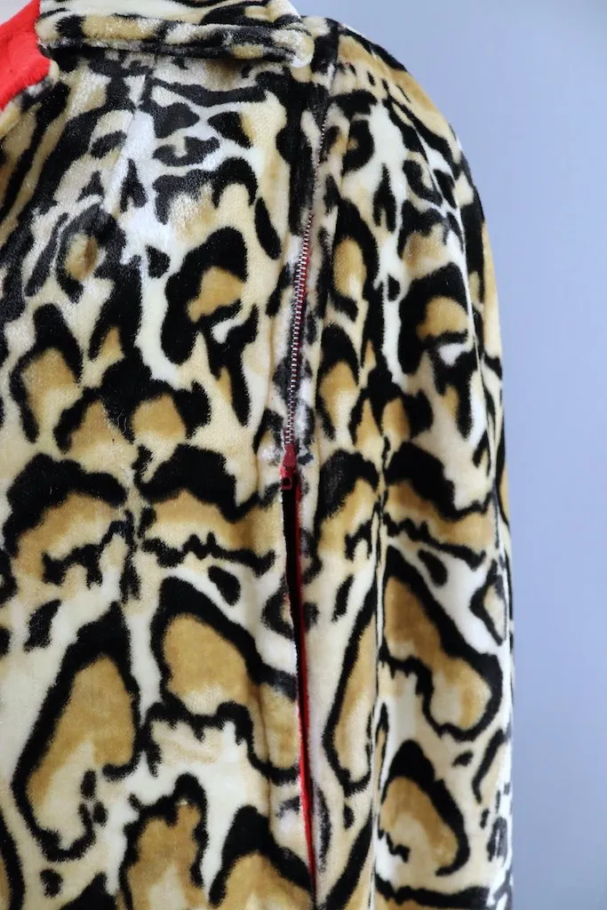 Vintage Red Leopard Print Reversible Cape