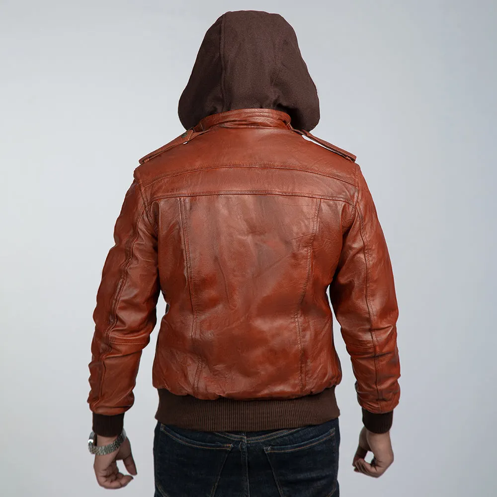 Watchman Brown Vintage Leather Jacket With Detachable Hood