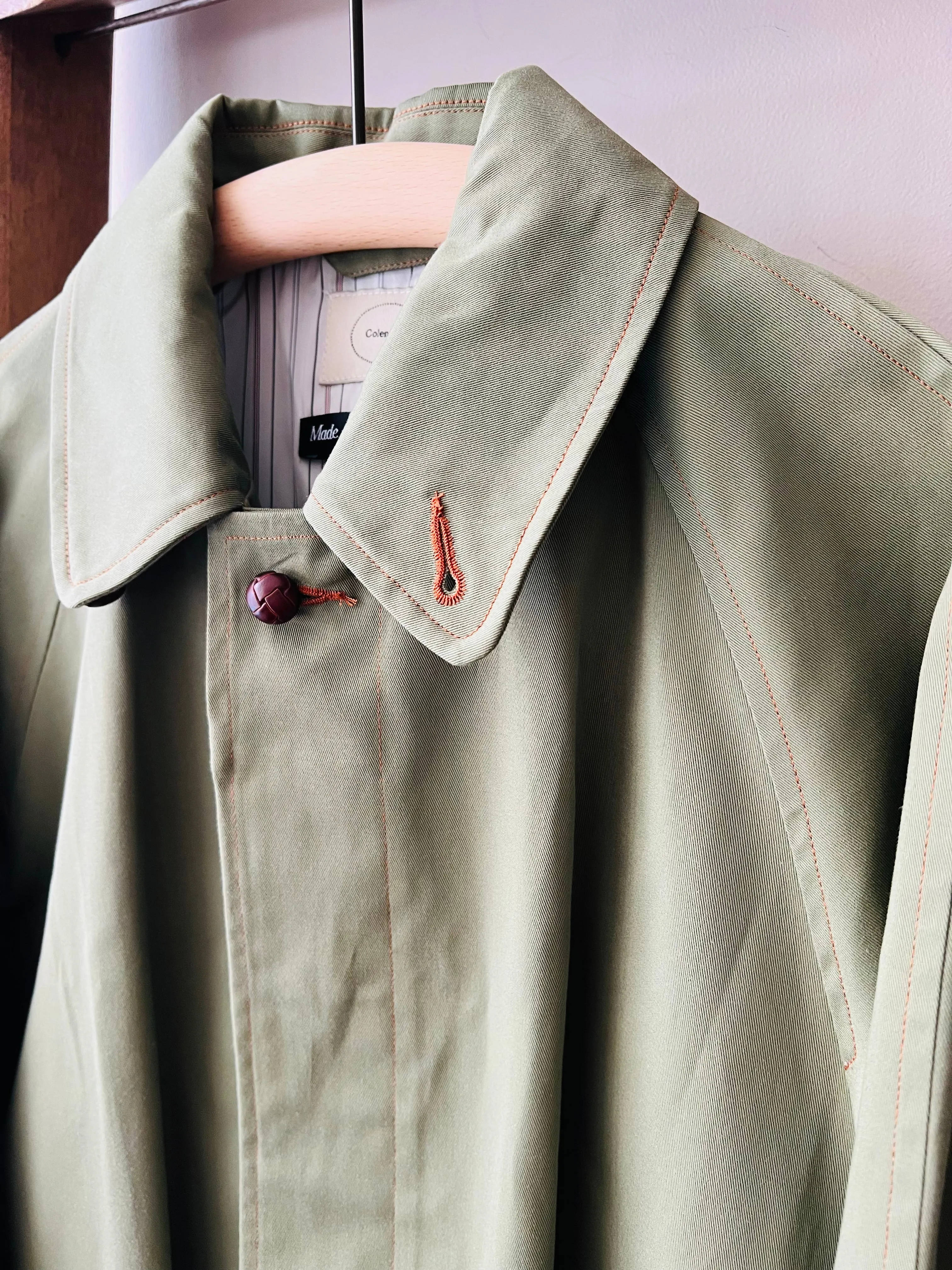 Wax Cotton Balmacaan Rain Coat / Olive